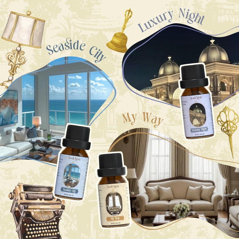 Soulorigin Hotel Fragrance Oils Set, Essential Oil Gift Set for Diffuser, Hotel Scent Diffuser Oil, Diffuser Scents Oil for Home, White Tea, Jasmine Mint, Sandalwood, Luxury Night, Seaside, Myway - Image 3