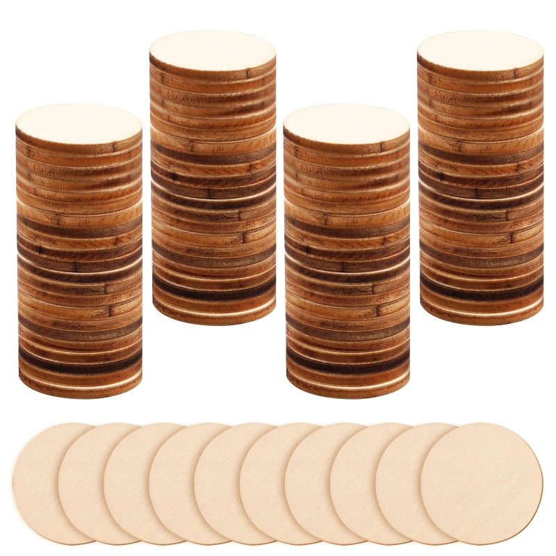 Pretwad 100 Pack Unfinished Wood Circles - 1 Inch Natural Round Wood Slices, Small Wooden Crafts Cutouts Circle Ornaments, Blank Wooden Kit for Painting, Writing, DIY Supplies, Engraving & Carving - Image 1