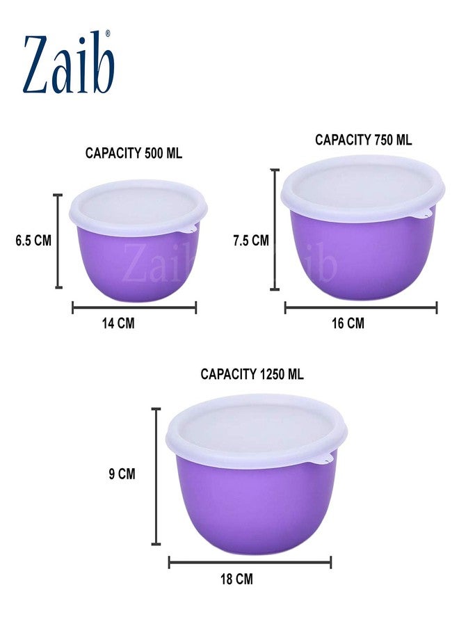 Zaib وعاء خلط أوروبي من الفولاذ المقاوم للصدأ من زيب، آمن للاستخدام في الميكروويف، مع غطاء، لتخزين الطعام في المطبخ. عبوة من 3 قطع، بسعات 500 مل، 800 مل، و1250 مل. - Image 3