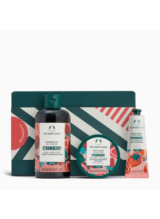 THE BODY SHOP Strawberry Essentials Gift Set – Shower Gel (250 Ml) And Body Yogurt (200 Ml) And Hand Cream (30 Ml) – Juicy Strawberry Seed Oil Formula For Daily Cleansing, Deep Moisture And Soft Skin Finish - Image 1