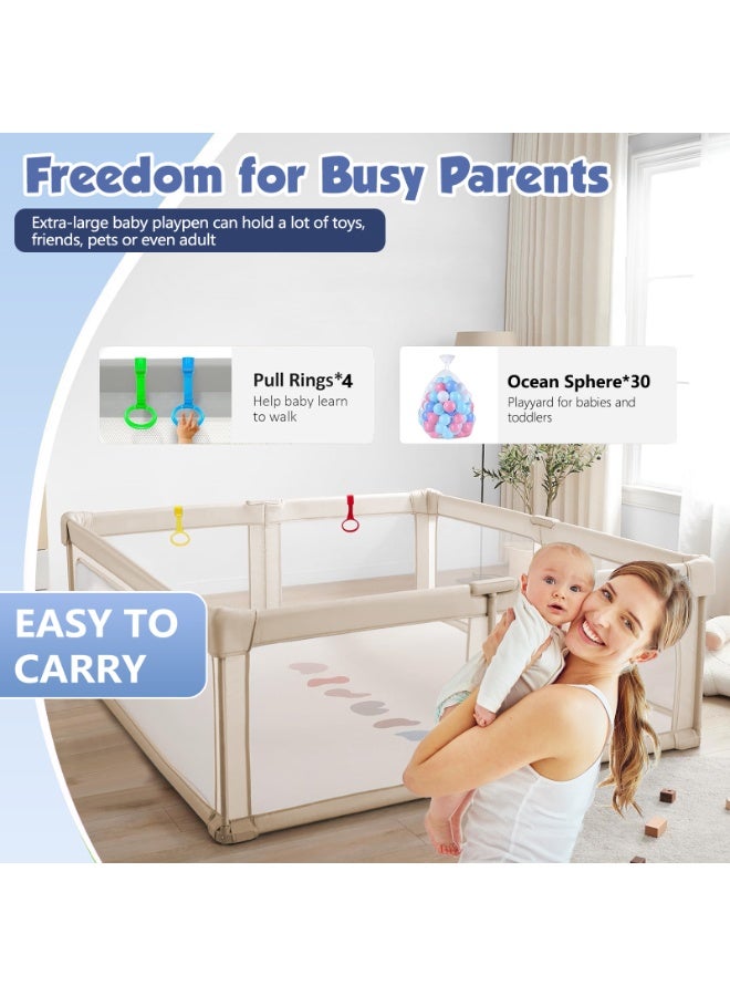 LIODUX Foldable Baby Playpen, 180 x 200CM Quick Setup Baby Fence, Collapsible Play Pen for Babies, Folding Children's Fence Play Area with Storage Bag, Playpen for Babies, Beige - Image 2
