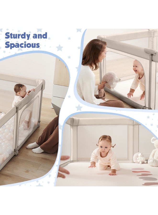 LIODUX Foldable Baby Playpen, 180 x 200CM Quick Setup Baby Fence, Collapsible Play Pen for Babies, Folding Children's Fence Play Area with Storage Bag, Playpen for Babies, Beige - Image 5