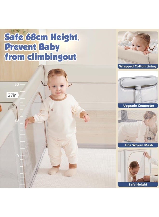 LIODUX Foldable Baby Playpen, 180 x 200CM Quick Setup Baby Fence, Collapsible Play Pen for Babies, Folding Children's Fence Play Area with Storage Bag, Playpen for Babies, Beige - Image 3
