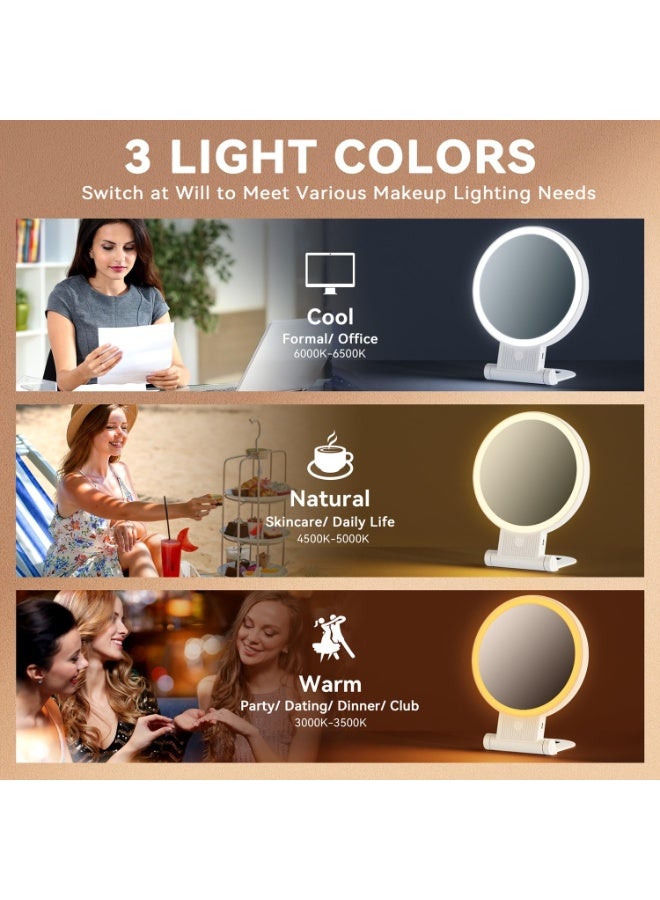 مرآة مكياج مكبرة LED 1X/30X، 3 ألوان، قابلة لإعادة الشحن، قابلة للطي، أبيض - Image 5