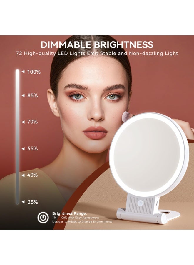 مرآة مكياج مكبرة LED 1X/30X، 3 ألوان، قابلة لإعادة الشحن، قابلة للطي، أبيض - Image 2