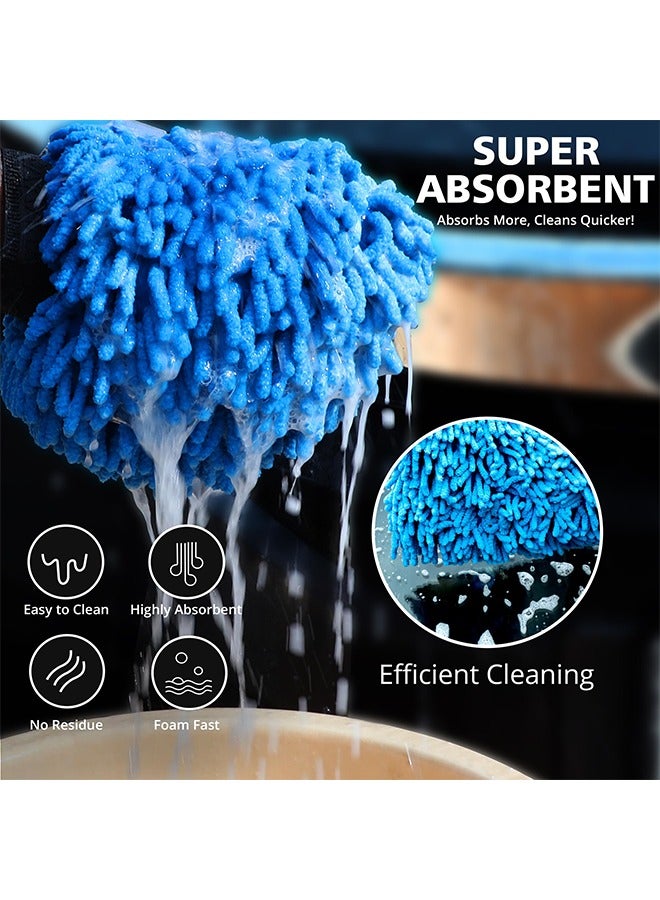 Generic Microfiber Car Wash Mitt, Pack of 2, Microfibre Noodle Car Cleaning Mitts, Streak-Free Scratch-Free Super Absorbent Soft, For Lifting Stubborn Dirt (Blue & Yellow)  - Image 2