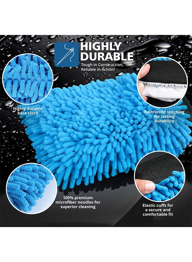 Generic Microfiber Car Wash Mitt, Pack of 2, Microfibre Noodle Car Cleaning Mitts, Streak-Free Scratch-Free Super Absorbent Soft, For Lifting Stubborn Dirt (Blue & Yellow)  - Image 3