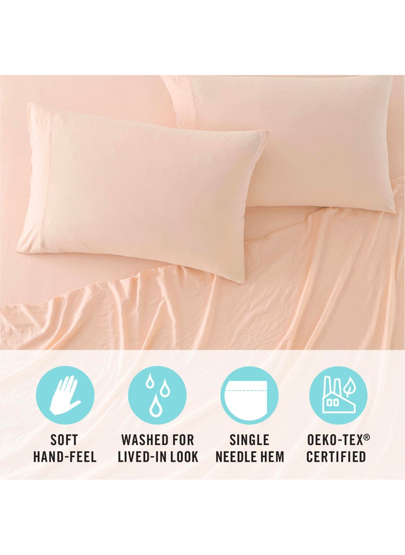 MARTHA STEWART Ultra Soft Brushed and Washed Microfiber 4 Piece Sheet Set  Easy Care  Comfy Bed Sheets  Deep Pocket up to 16""  1 Flat and 1 Fitted Sheet  2 King Pillowcases  Cal King Size  Blush Pink