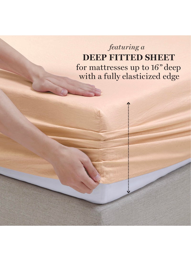 MARTHA STEWART Ultra Soft Brushed and Washed Microfiber 4 Piece Sheet Set  Easy Care  Comfy Bed Sheets  Deep Pocket up to 16""  1 Flat and 1 Fitted Sheet  2 King Pillowcases  Cal King Size  Blush Pink