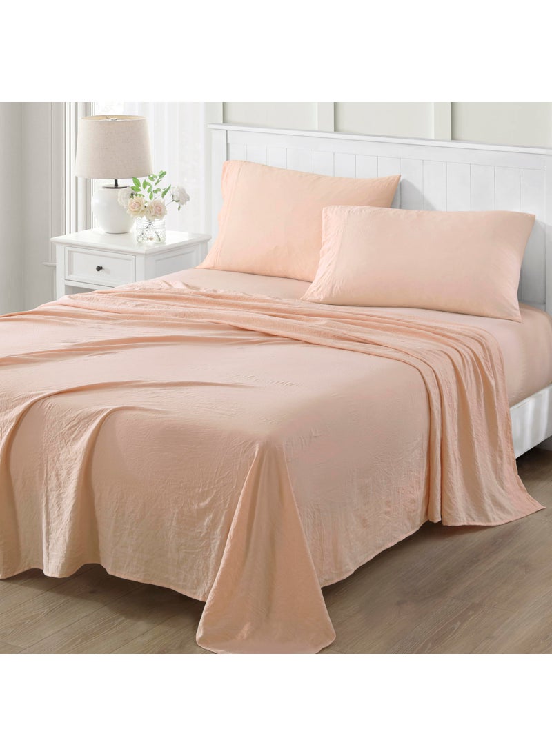 MARTHA STEWART Ultra Soft Brushed and Washed Microfiber 4 Piece Sheet Set  Easy Care  Comfy Bed Sheets  Deep Pocket up to 16""  1 Flat and 1 Fitted Sheet  2 King Pillowcases  Cal King Size  Blush Pink