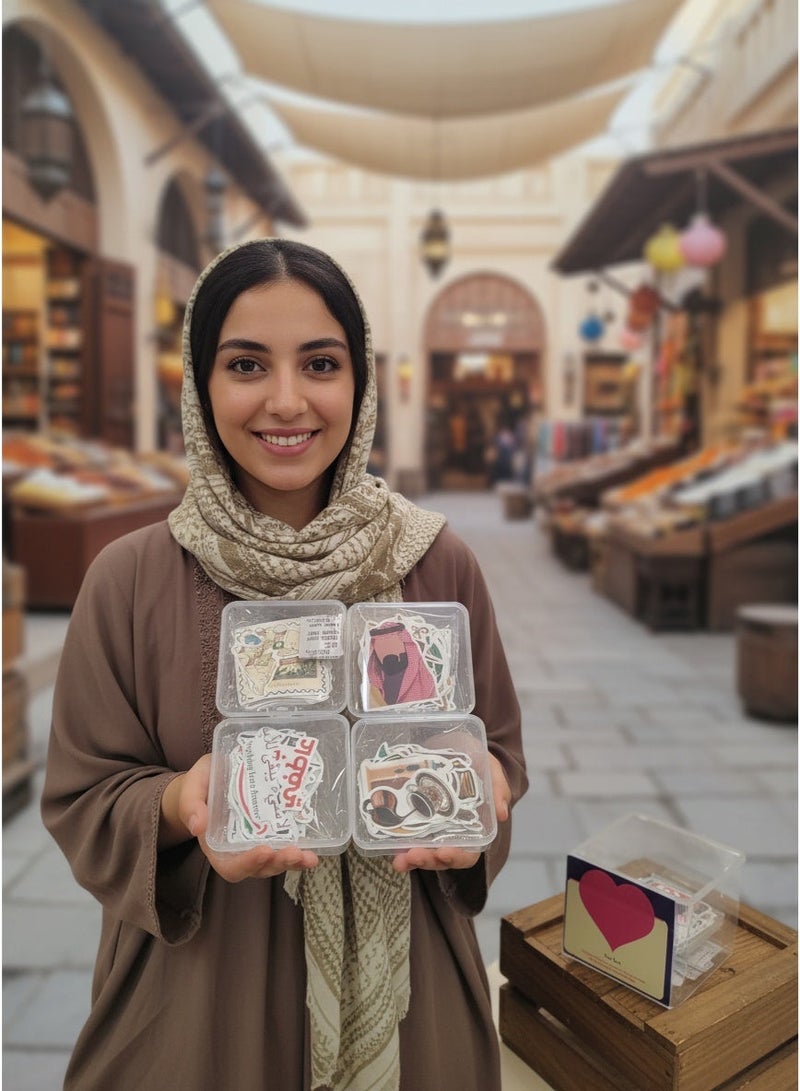 مافيك مجموعة ملصقات الثقافة العربية الفاخرة 4 مجموعات في صندوق هدايا أنيق (8×8 سم) - معالم دبي، الخط العربي، الفن الإسلامي ونمط الحياة التقليدي - ستيكرات فينيل مقاومة للماء للابتوب والأمتعة والسيارة - Image 2