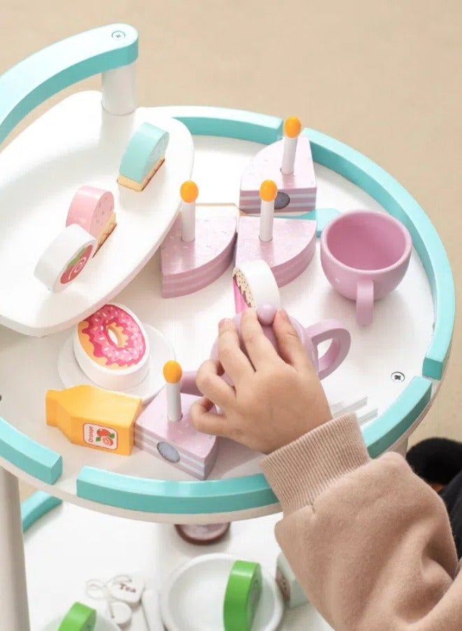 Saudi Select Little Girls Afternoon Tea Set, Kids Birthday Gift for 3 years old, Kids Kitchen Toy in Trolley with Assorted Sweets, Teapot and Cups. - Image 3