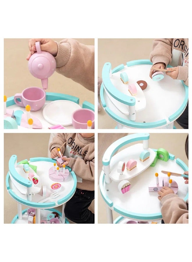 Saudi Select Little Girls Afternoon Tea Set, Kids Birthday Gift for 3 years old, Kids Kitchen Toy in Trolley with Assorted Sweets, Teapot and Cups. - Image 4