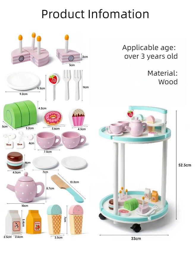 Saudi Select Little Girls Afternoon Tea Set, Kids Birthday Gift for 3 years old, Kids Kitchen Toy in Trolley with Assorted Sweets, Teapot and Cups. - Image 2