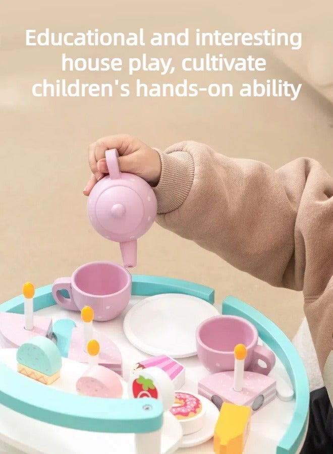 Saudi Select Little Girls Afternoon Tea Set, Kids Birthday Gift for 3 years old, Kids Kitchen Toy in Trolley with Assorted Sweets, Teapot and Cups. - Image 1