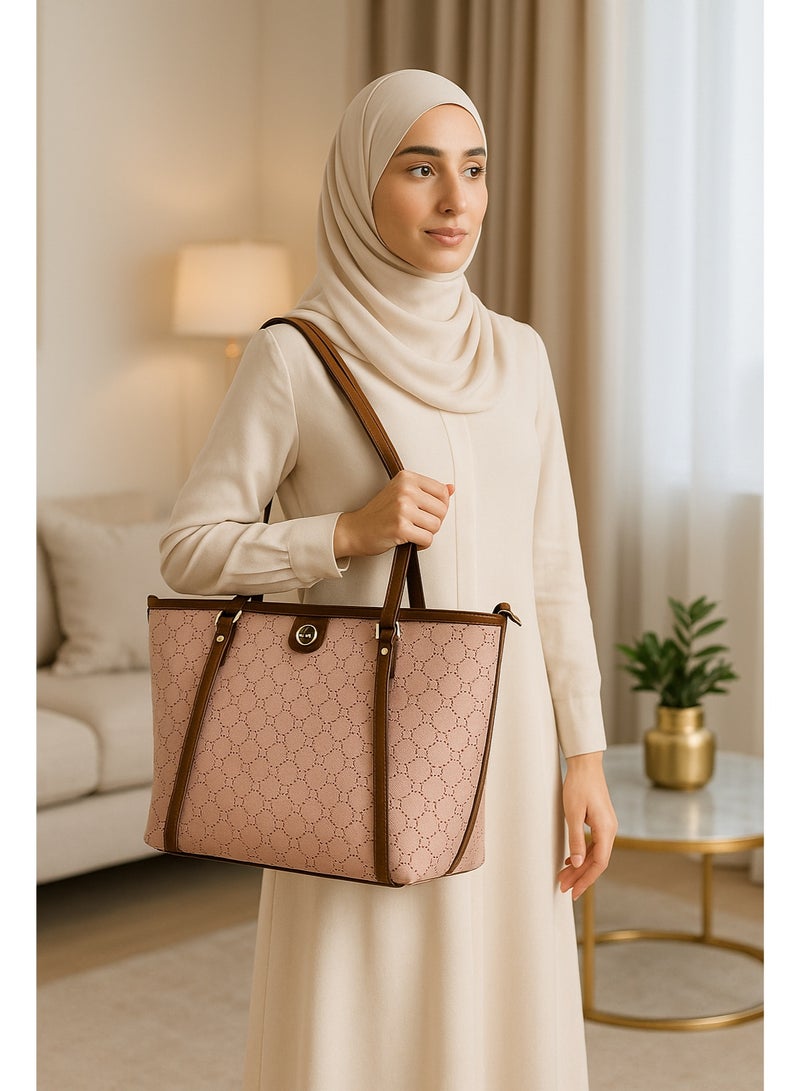 ياميكر حقيبة توت نسائية فاخرة بطباعة من YAMEKER.AE مع أحزمة كتف طويلة | حقيبة يد للعمل والتسوق والسفر | حقيبة كتف أنيقة من جلد PU مع سحاب - Image 5