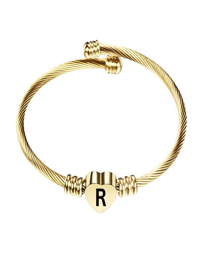 The Men Gift Bracelets for Women, Heart Initials Bracelet-A-Z Stainless Steel Engraved Charm Bracelet, Birthday Festival Gift Elegant Jewelry Gifts Accessory - R Gold ShivKarBLr202557 - Image 1