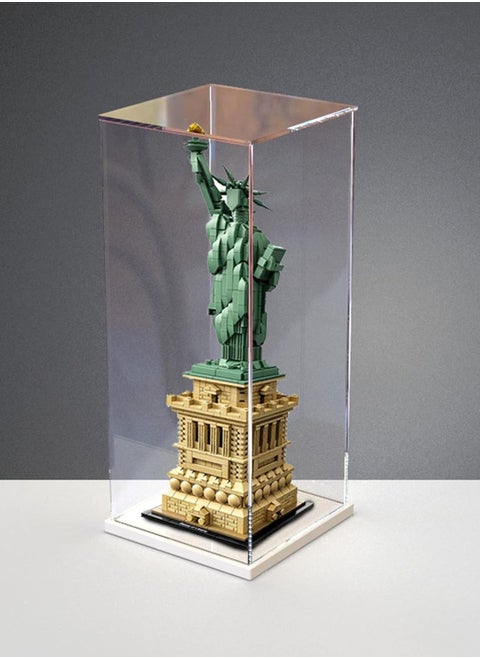 Clear Acrylic Display Case for Collectibles | Assemble Transparent Acrylic Box Dustproof Protection Showcase with White Wood-Plastic Base and Lamp Beads