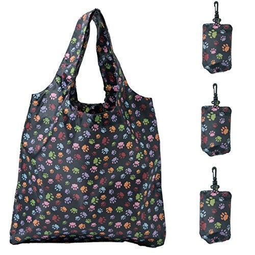 HOLYLUCK Reusable Grocery Bags,Heavy Duty Foldable Shopping Tote Bag (Standard, 3 Dog Paw Prints) - Image 1