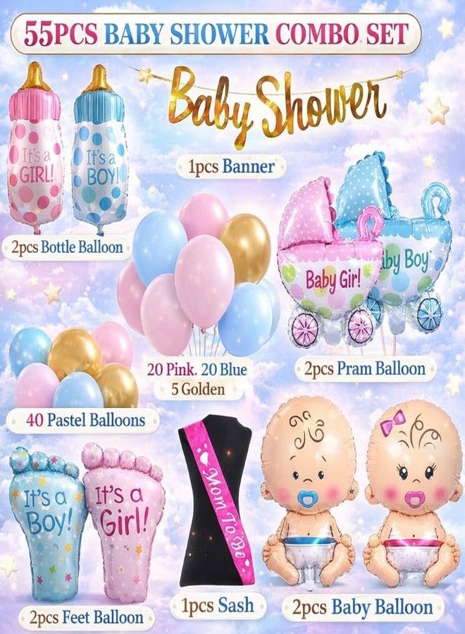 GROOVY DUDZ Baby Shower Decoration Items Set-55Pcs Baby Shower Party Decoration Items with Pastel Balloon,Pram Balloon theme Party Decoration Items - Image 2