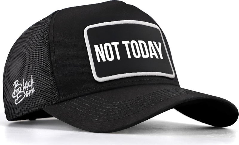 Black Börk V2 Trucker Not Today - Unisex Black Hat (Cap) with 2 Code Logo  - Image 1