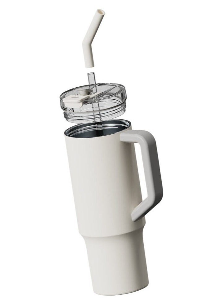 Xiaomi 1L Large Capacity Stainless Steel Thermos Mug with Handle and Built-In Straw | Premium 316L Insulated Travel Cup for Hot and Cold Drinks | Durable Leak-Proof Tumbler for Gym, Office, Car & Outdoor Use | Eco-Friendly Reusable Mug – White  - Image 3
