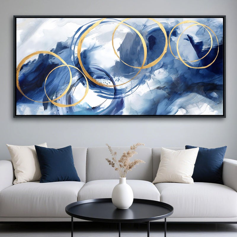 AJAZIKO Framed Abstract Wall Art Blue Modern Art Wall Decor Artwork For Living Room Huge Wall Canvas Office Pictures For Navy Gold Modern Decorations For Bedroom Size 24x48in - Image 2