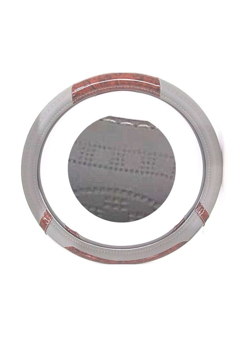 Royal Luxury Steering Wheel Cover 15"Inch (DYT-HE,3110, Grey) Grey & Wood Color - Image 1