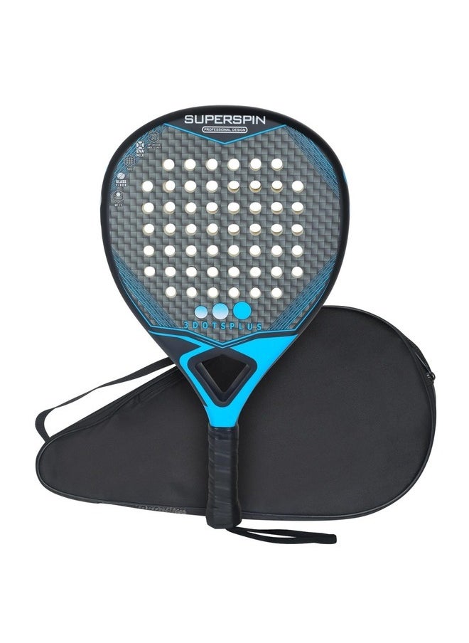 3 DOTS PLUS - Full Carbon Fiber Padel Racket, Lightweight Design with Comfortable Grip- All-Weather Resistant - Hybrid Glass Fiber and Carbon Padel Racket Head Frame - BLUE - Image 1
