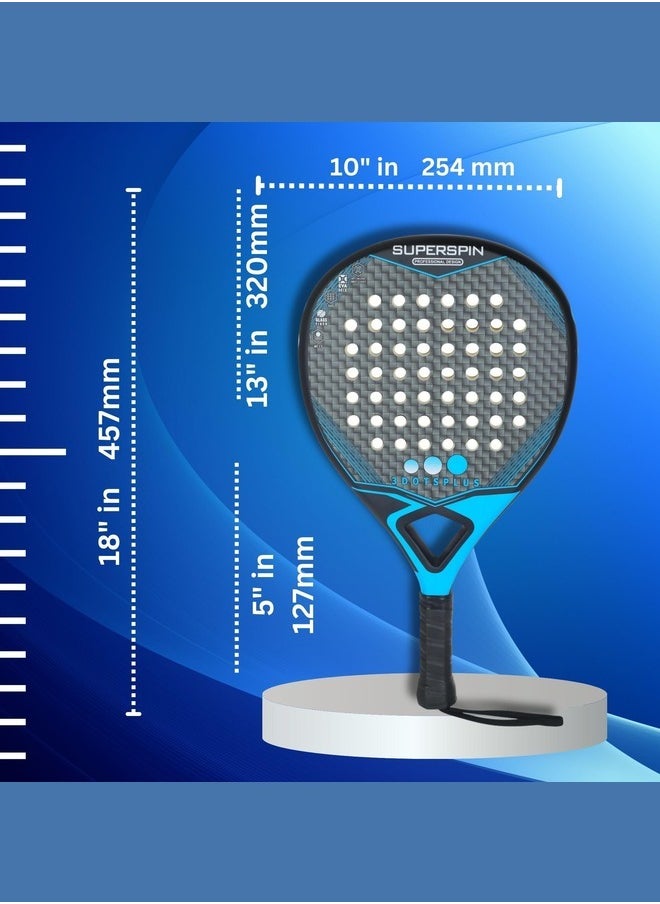 3 DOTS PLUS - Full Carbon Fiber Padel Racket, Lightweight Design with Comfortable Grip- All-Weather Resistant - Hybrid Glass Fiber and Carbon Padel Racket Head Frame - BLUE - Image 1