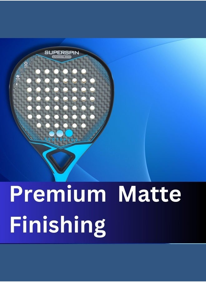 3 DOTS PLUS - Full Carbon Fiber Padel Racket, Lightweight Design with Comfortable Grip- All-Weather Resistant - Hybrid Glass Fiber and Carbon Padel Racket Head Frame - BLUE - Image 1