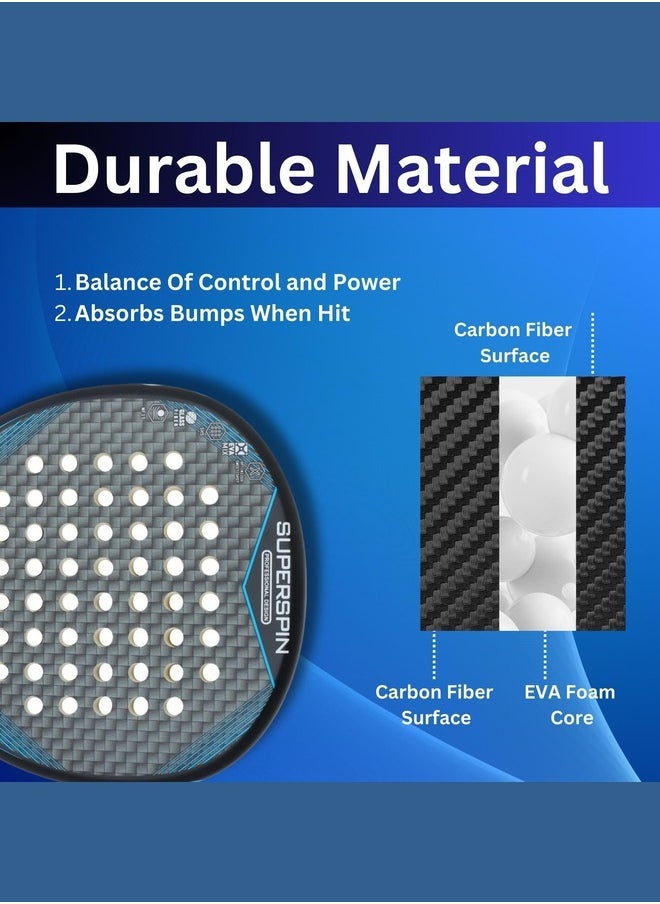 3 DOTS PLUS - Full Carbon Fiber Padel Racket, Lightweight Design with Comfortable Grip- All-Weather Resistant - Hybrid Glass Fiber and Carbon Padel Racket Head Frame - BLUE - Image 1