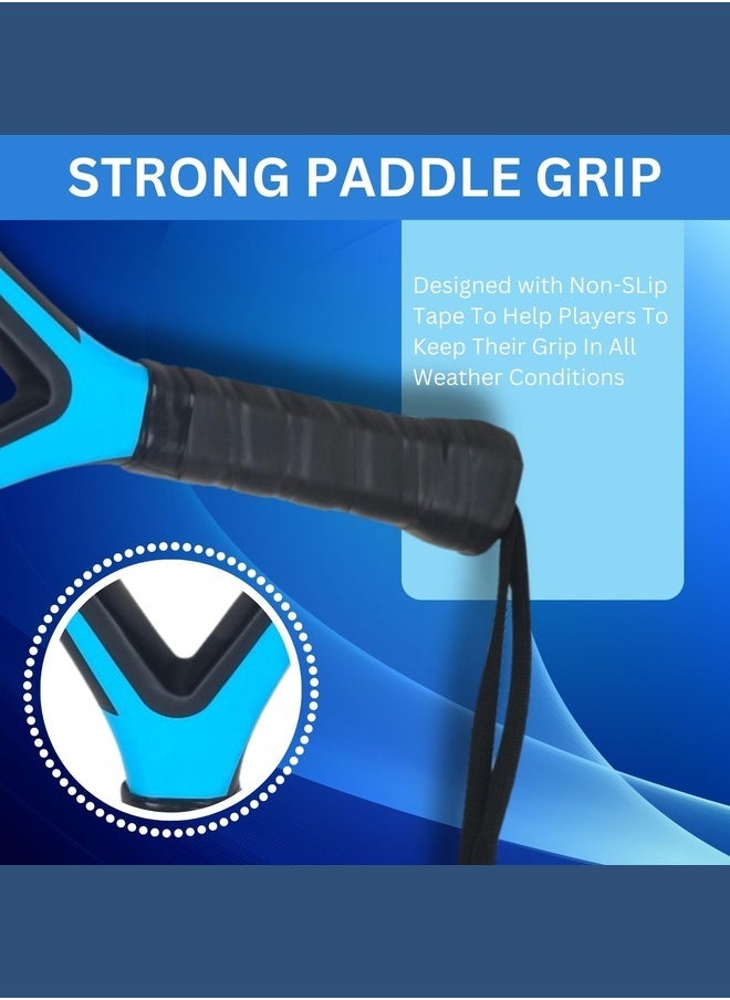 3 DOTS PLUS - Full Carbon Fiber Padel Racket, Lightweight Design with Comfortable Grip- All-Weather Resistant - Hybrid Glass Fiber and Carbon Padel Racket Head Frame - BLUE - Image 1
