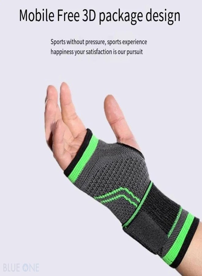 BLUEONE Wrist Support Brace, Adjustable Compression Strap, Breathable Fabric, Sports Hand Guard for Gym, Yoga, Pain Relief - Black/Green - Image 4