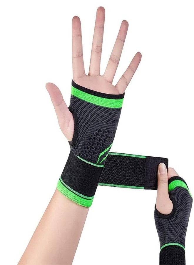 BLUEONE Wrist Support Brace, Adjustable Compression Strap, Breathable Fabric, Sports Hand Guard for Gym, Yoga, Pain Relief - Black/Green - Image 1