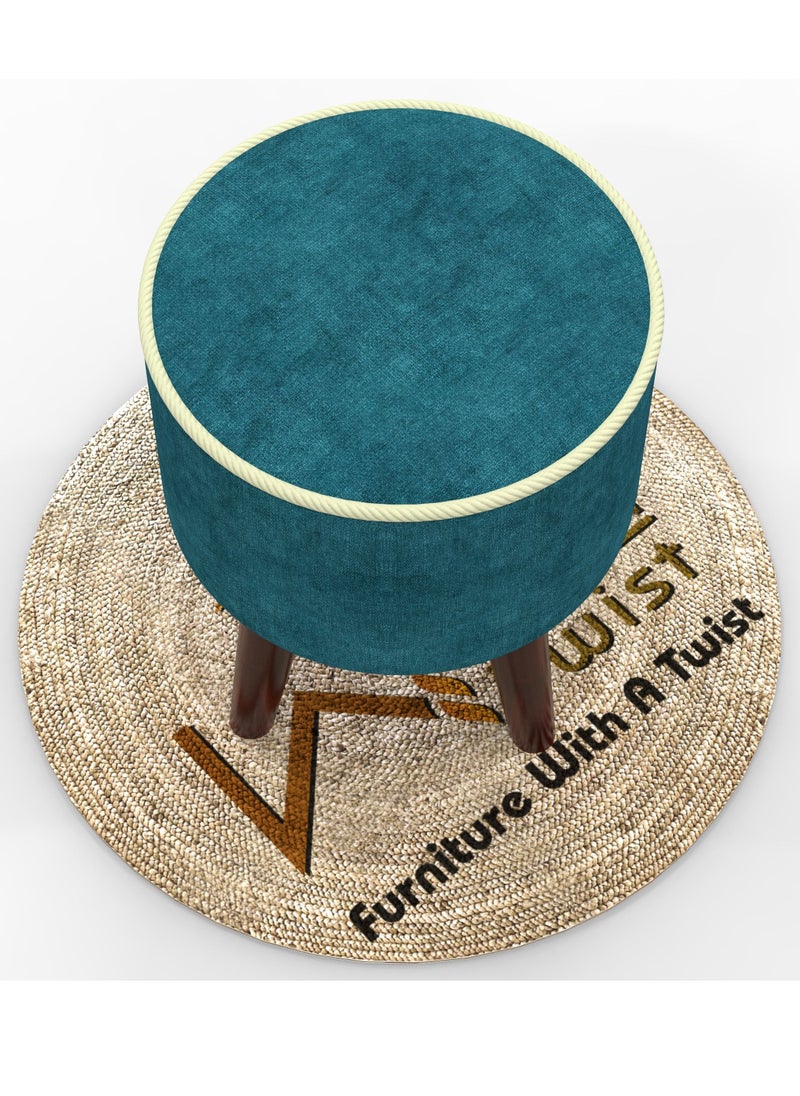 Wooden Twist Rope Design Round Puffy Ottoman Stool For Living Room ( Walnut Finish, Pack of 1 )  - Image 3