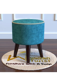 Wooden Twist Rope Design Round Puffy Ottoman Stool For Living Room ( Walnut Finish, Pack of 1 )  - Image 1