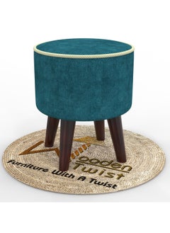 Wooden Twist Rope Design Round Puffy Ottoman Stool For Living Room ( Walnut Finish, Pack of 1 )  - Image 4