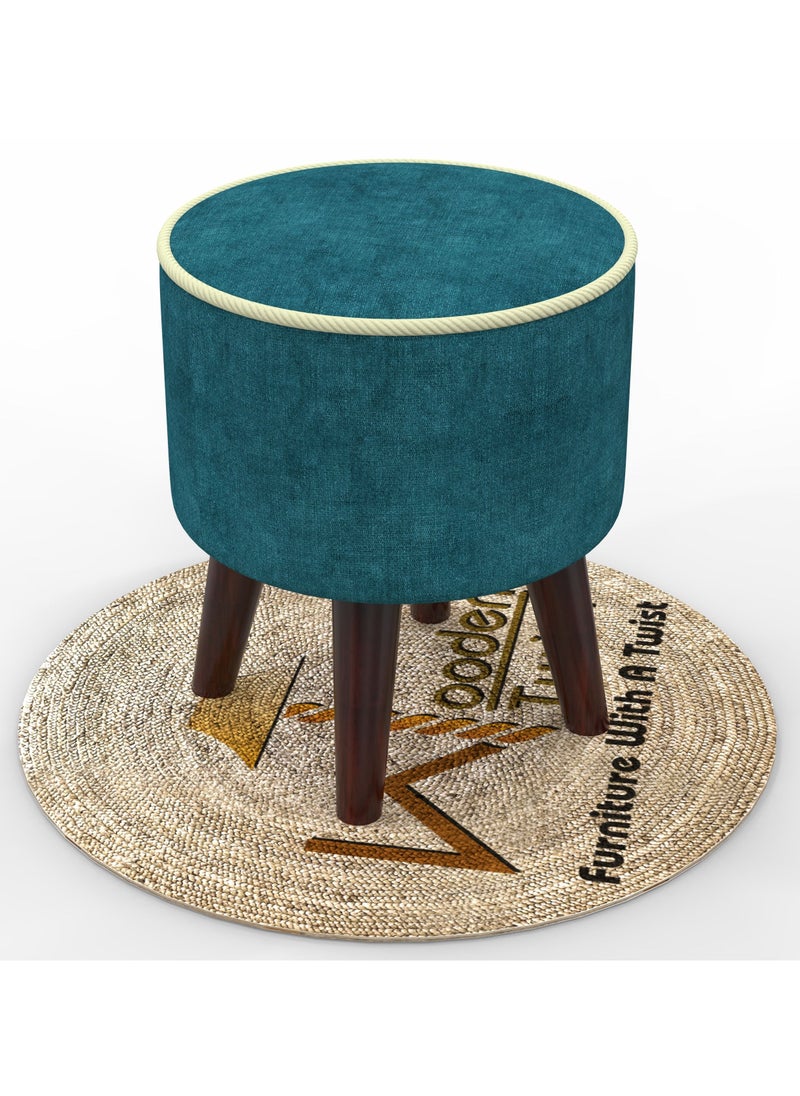 Wooden Twist Rope Design Round Puffy Ottoman Stool For Living Room ( Walnut Finish, Pack of 1 )  - Image 2