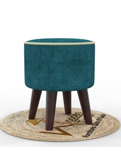 Wooden Twist Rope Design Round Puffy Ottoman Stool For Living Room ( Walnut Finish, Pack of 1 )  - Image 5