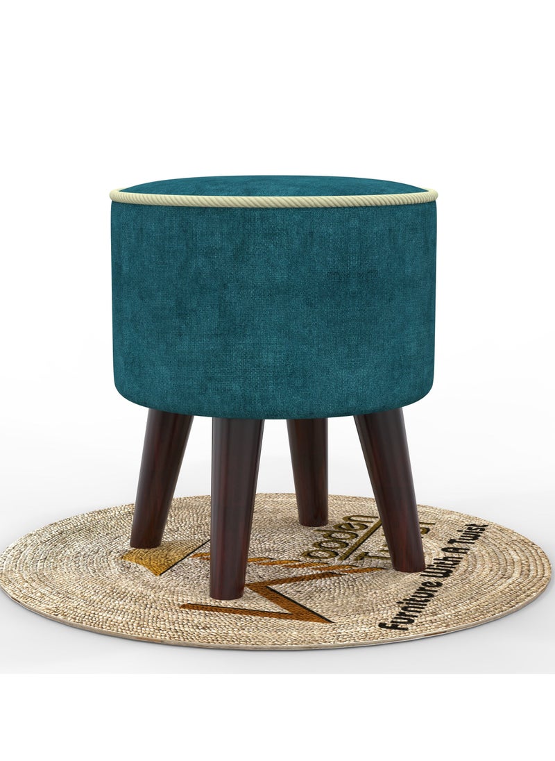 Wooden Twist Rope Design Round Puffy Ottoman Stool For Living Room ( Walnut Finish, Pack of 1 )  - Image 5