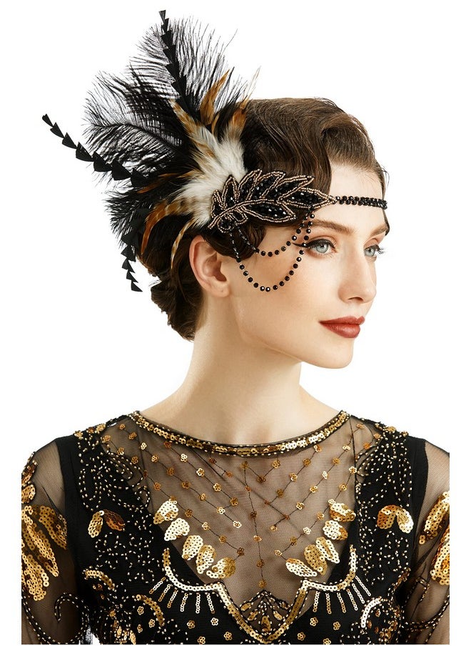 1920S Headpiece Flapper Headband Roaring 20'S Sequined Showgirl Hair Band Black With Feather (Black) - pzsku/ZD3B994E9BA4474B9CA58Z/45/_/1718643944/6f5bac75-7a97-4783-9765-250466a0bff3