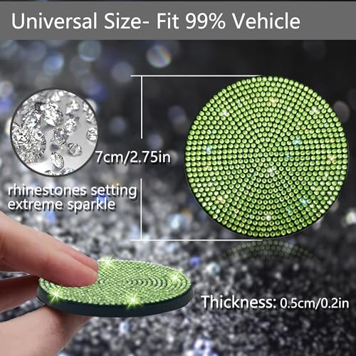 NBTEPEM 2pcs Bling Car Cup Holder Coaster, 2.75 inch Anti-Slip Shockproof Universal Fashion Car Coasters Insert Bling Crystal Rhinestone Automotive Interior Accessories for Women (2 pcs, Light Green) - Image 2