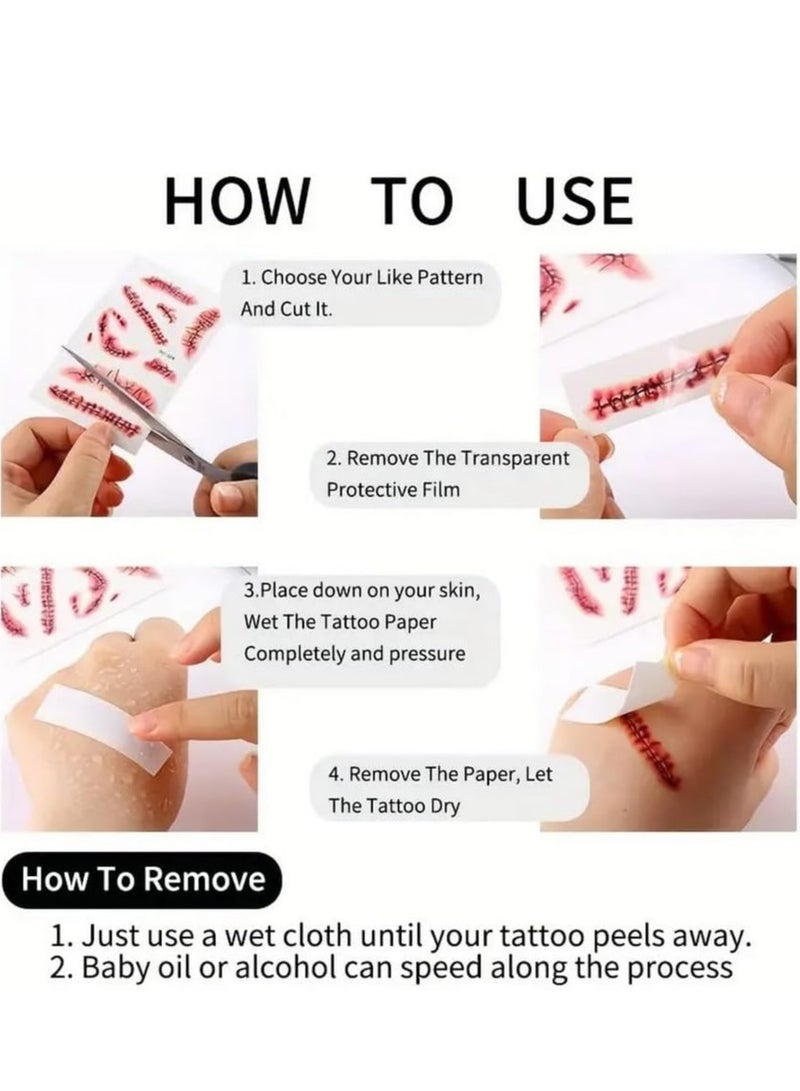 Waterproof Tattoos Sticker Halloween Horror Wound Realistic Blood Pattern Tattoo Sticker Scar Tattoo Sticker- 1 Pc  - Image 3