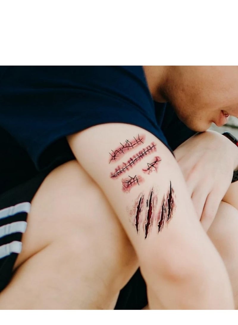 Waterproof Tattoos Sticker Halloween Horror Wound Realistic Blood Pattern Tattoo Sticker Scar Tattoo Sticker- 1 Pc  - Image 1