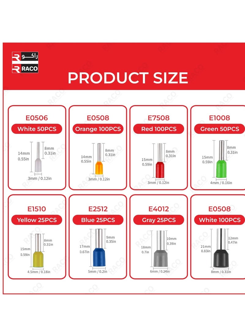 RACO RACO 400-piece insulated terminal kit Kit of 8 Types of High-Quality Nylon-insulated Pin Cord End Connectors with Copper Ferrule Terminals  - Image 3