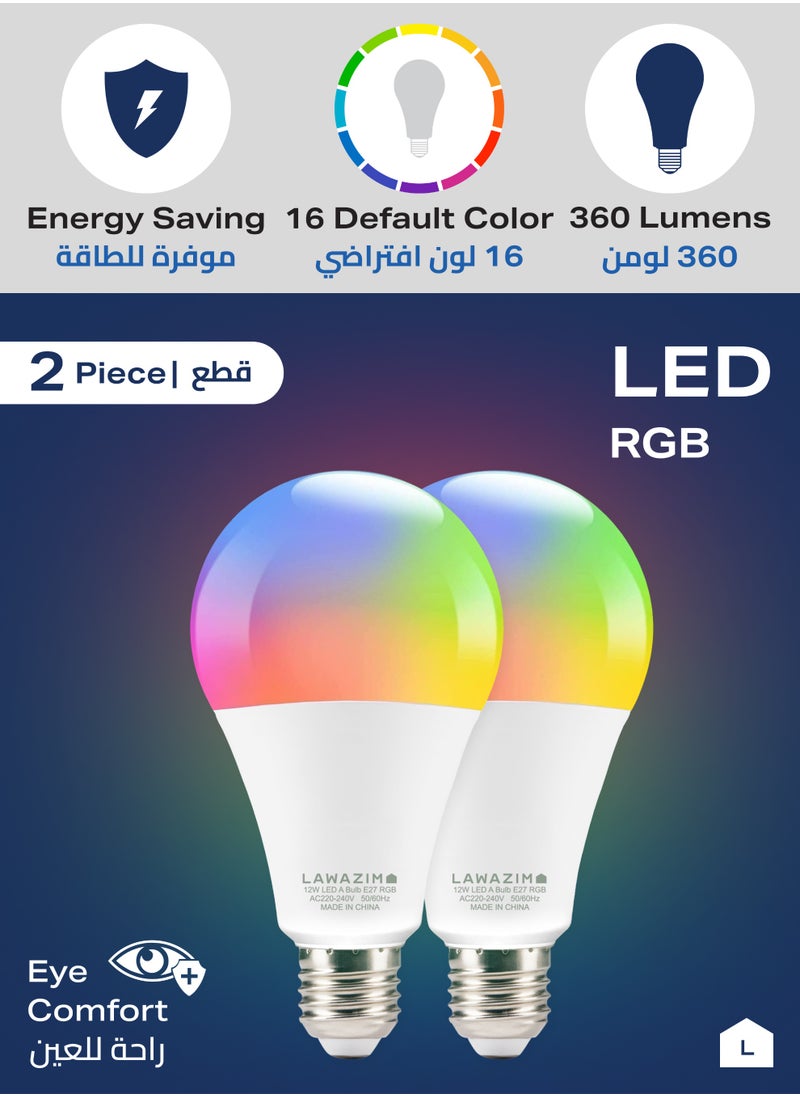 LAWAZIM - 12W LED Bulb A80 E27 - 2 Piece 3000-7000K RGB - Color Changing Light with 2 Remotes, 360 Lumens, and Non-Dimmable, Flicker-Free, Energy-Saving Design - Ideal for Home, Bedroom, and Living Room - Image 1