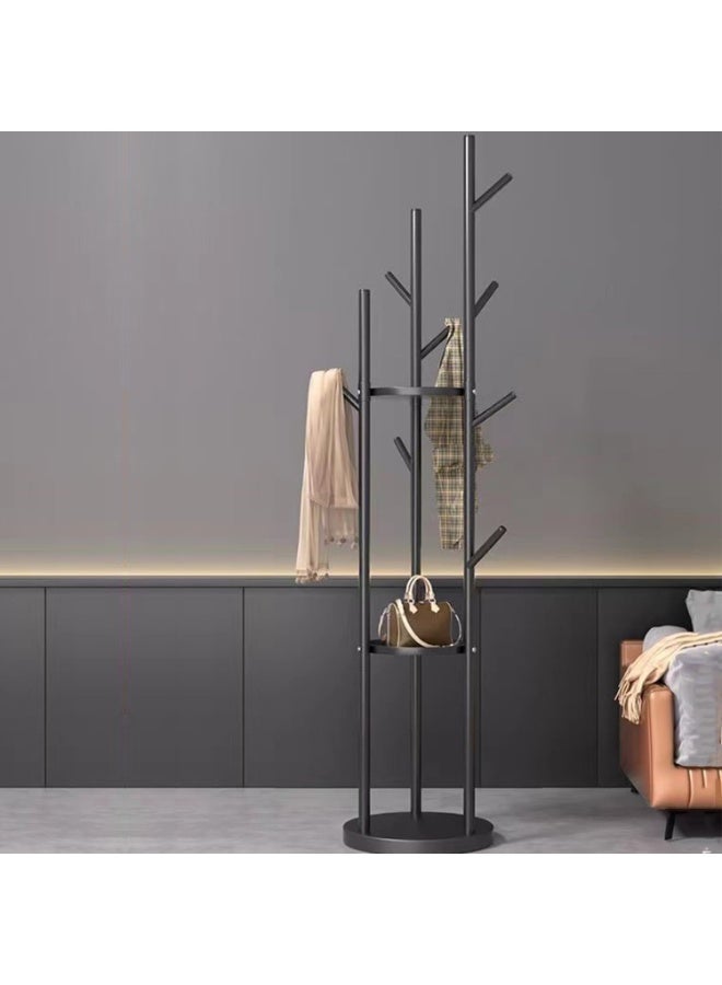 Beauenty Coat Racks Freestanding with 3 Storage Shelves, Metal Coat Racks Stand with 9 Hooks oat Hanger Stand and Heavy Marble Base, Entryway Coat Racks Tree Hanger, Purses Racks (Black) - Image 1