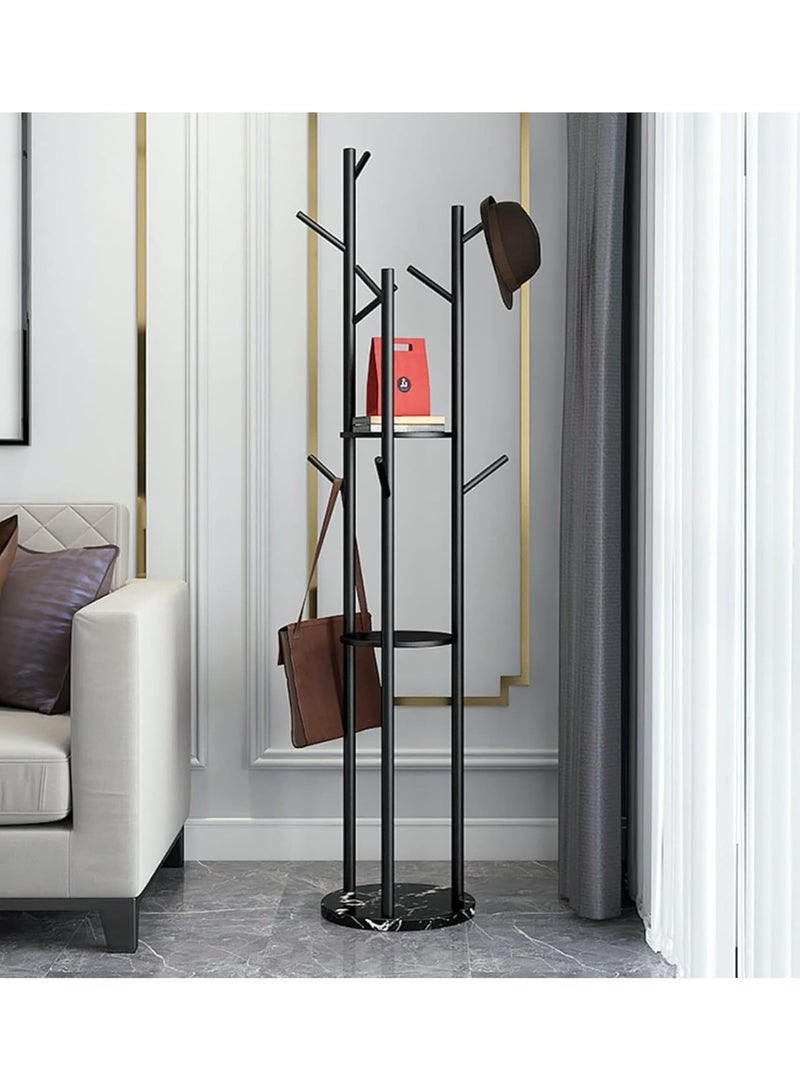 Beauenty Coat Racks Freestanding with 3 Storage Shelves, Metal Coat Racks Stand with 9 Hooks oat Hanger Stand and Heavy Marble Base, Entryway Coat Racks Tree Hanger, Purses Racks (Black) - Image 3
