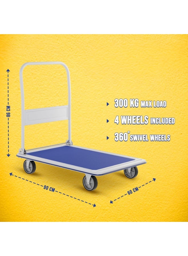Heavy Duty Folding Trolley Cart – 300Kg Platform Hand Barrow with Foldable Handle and 360° Swivel Wheels for Warehouse, Office, and Home Use - Image 4